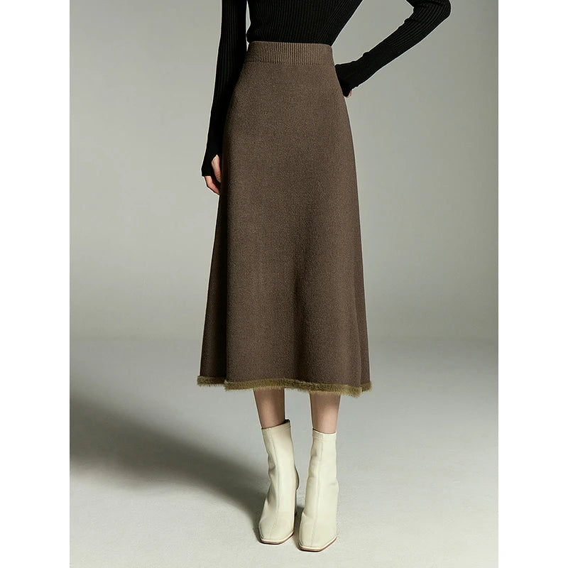 Elastic Waist A-Line Knitted Skirt