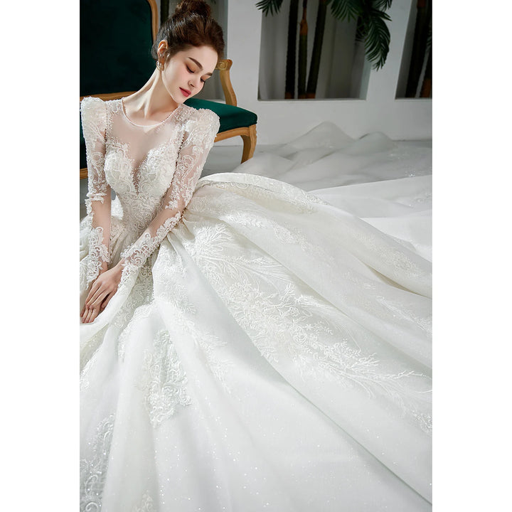 Crystal Glitter Puff Sleeve Bridal Gown