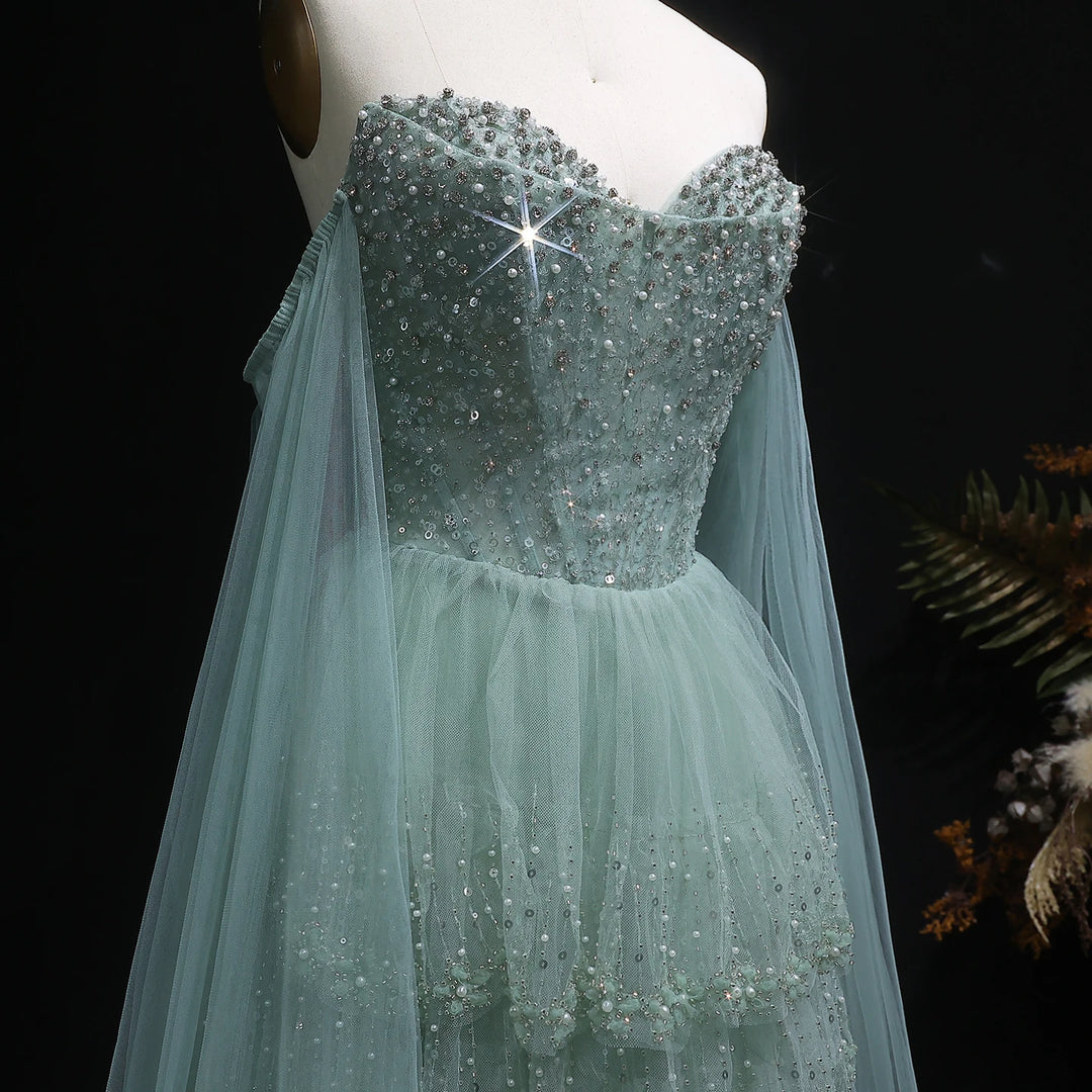 Charming Beaded Tiered Arabic Evening Gown