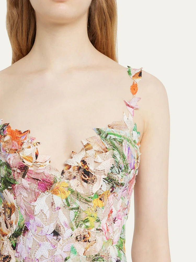 Elegant Floral Backless Dress