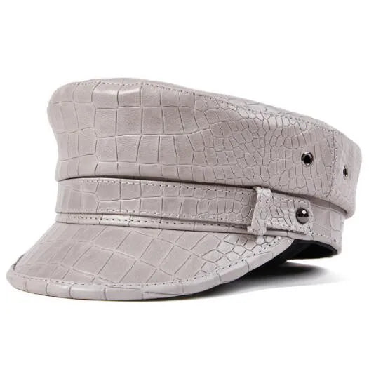 Stunning Natural Leather Military Style Cap