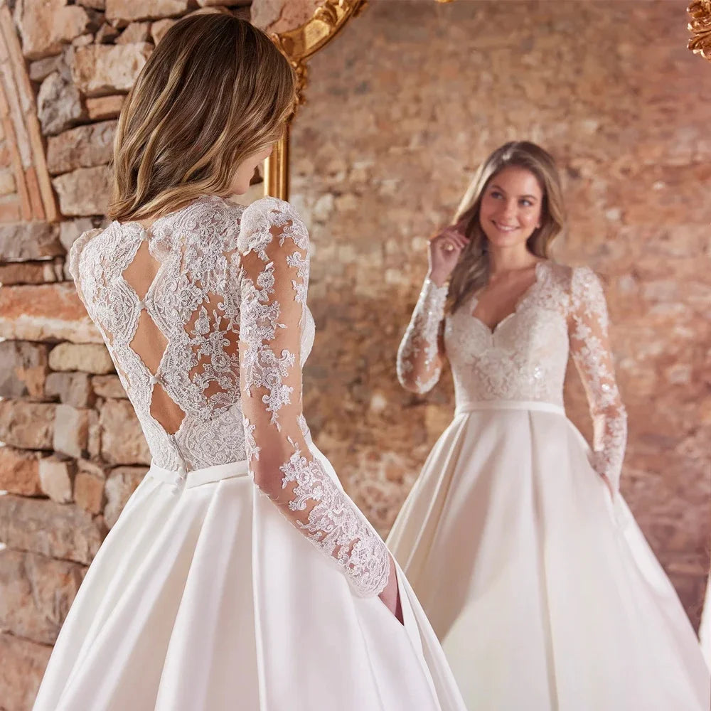 Exquisite Long Cap Sleeves Wedding Dress