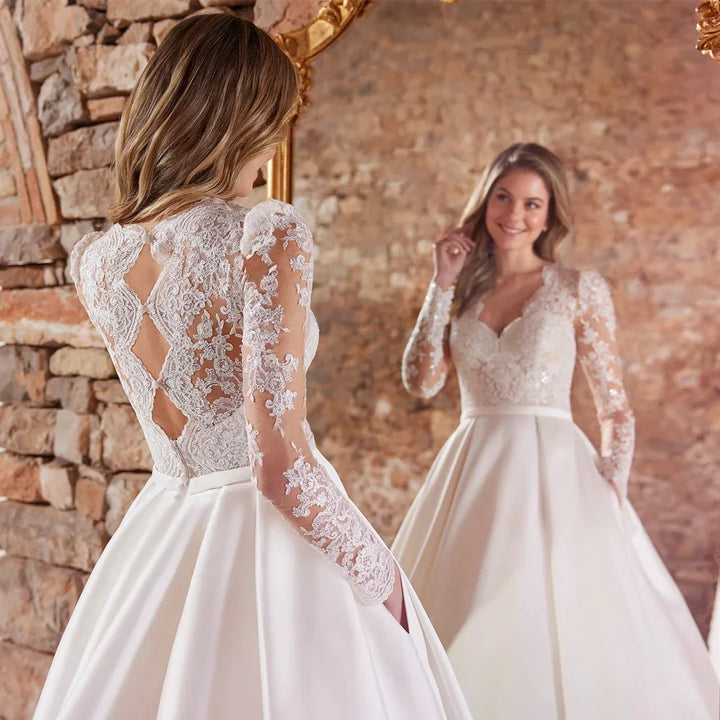 Exquisite Long Cap Sleeves Wedding Dress