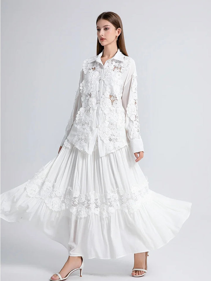 High-End Two-Piece Hollow Out Lace Skirt Outfit