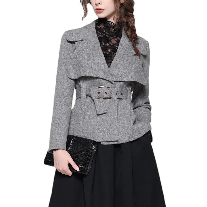 Elegant Woolen Belt Blazer