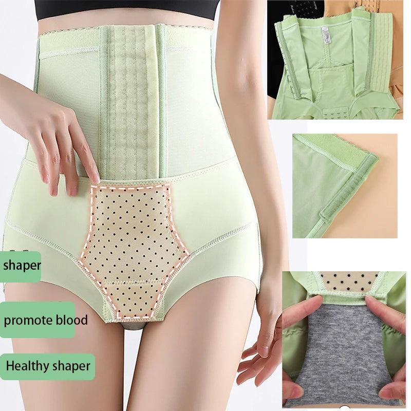 Green shaper worn by a person with close-up details on a white background