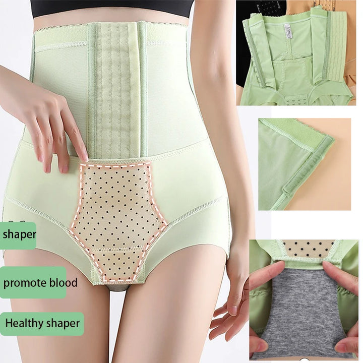 Green shaper worn by a person with close-up details on a white background