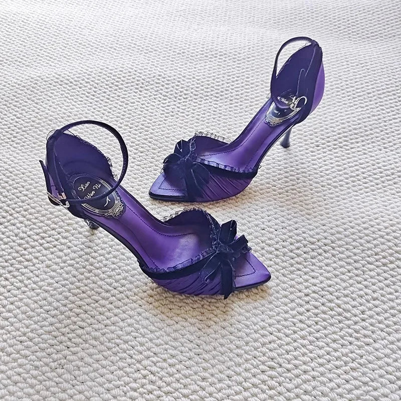 Fancy Bow Pointed Toe Heel Sandals