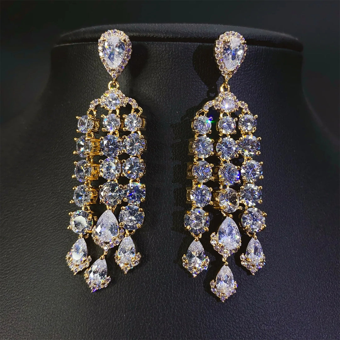 Shiny Zircon Drop Chain Earrings