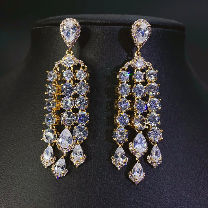 Shiny Zircon Drop Chain Earrings