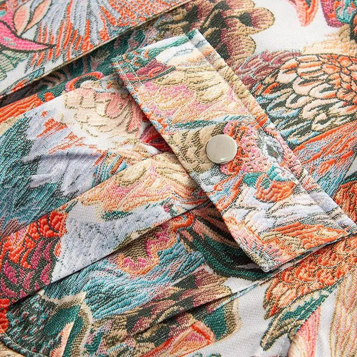 Vibrant Peacock Print Short Jacket