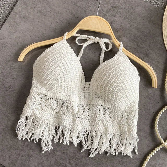 Classy Hollow Knit Tassel Crop Top