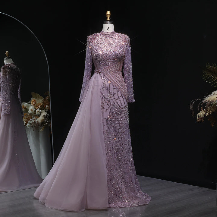 Luxury High Neck Beaded Arabic Party Dress