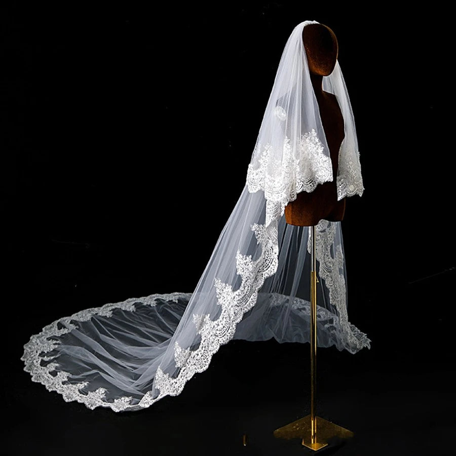 Lovely Beaded Crystals Cathedral Wedding Veil