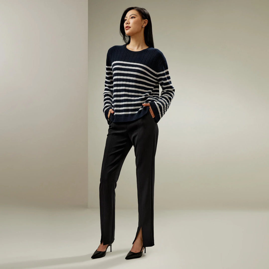 Striped Drop-Shoulder Cashmere Sweater