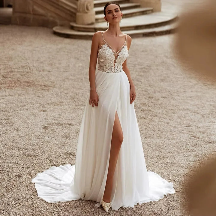 Breathtaking Chiffon Split Bridal Gown