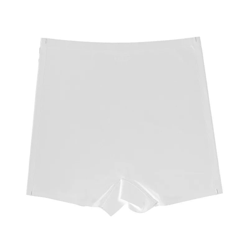 White ice silk fitness panties, flat front with low-rise waistband and centered seam