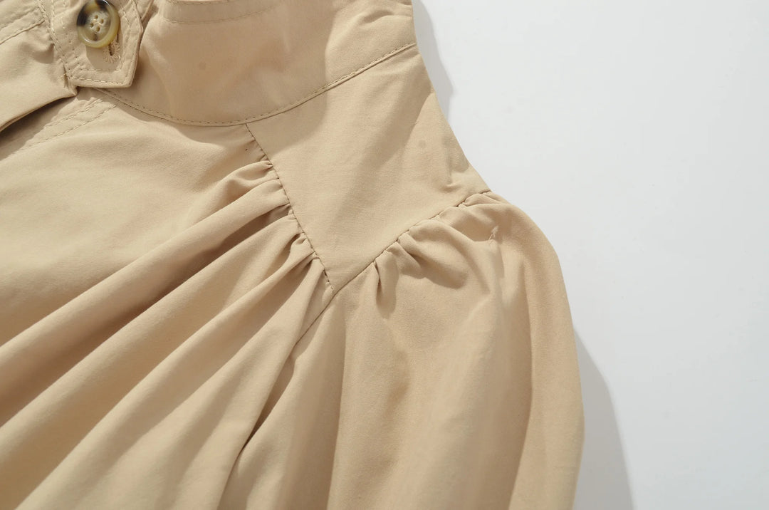 Sweet Stand Collar Pleated Blouse