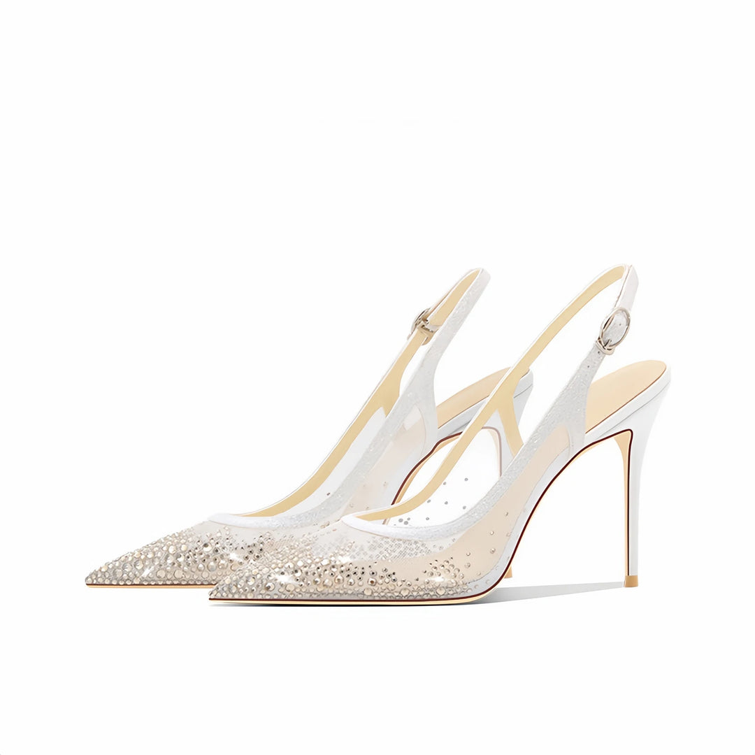 Stylish Rhinestone Mesh Pointed Heels