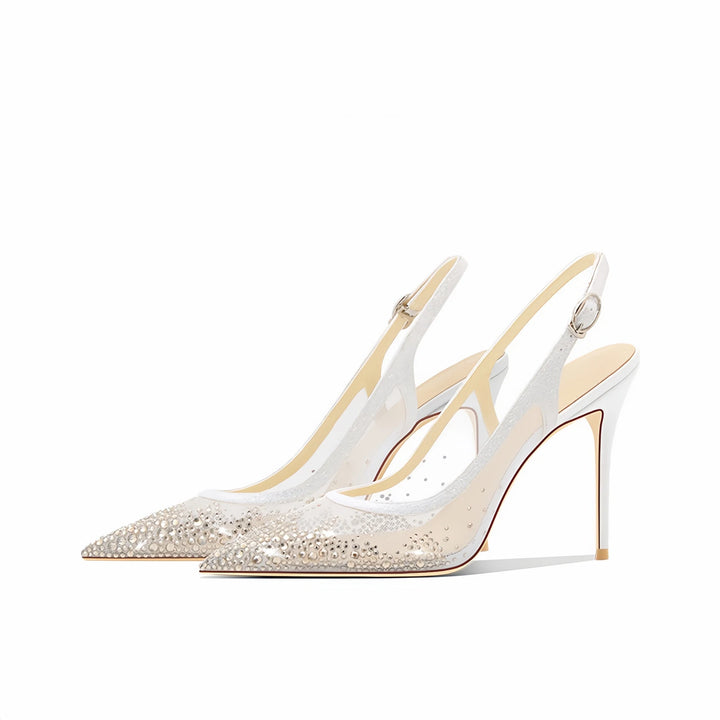 Stylish Rhinestone Mesh Pointed Heels