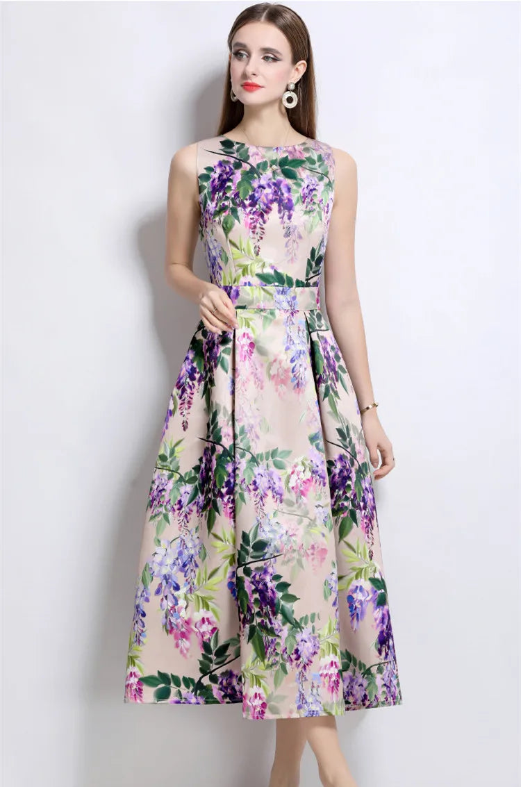 Stylish Floral Print Slim Tank Dress