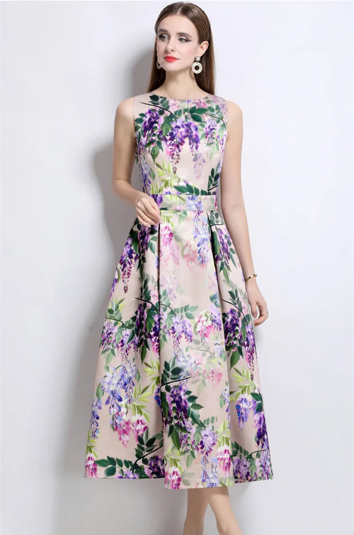 Stylish Floral Print Slim Tank Dress