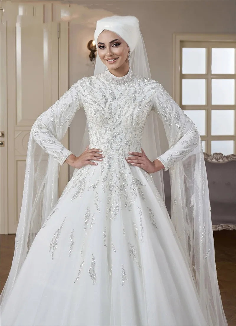 Elegant High Neck Muslim Bridal Dress