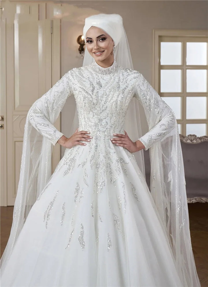 Elegant High Neck Muslim Bridal Dress