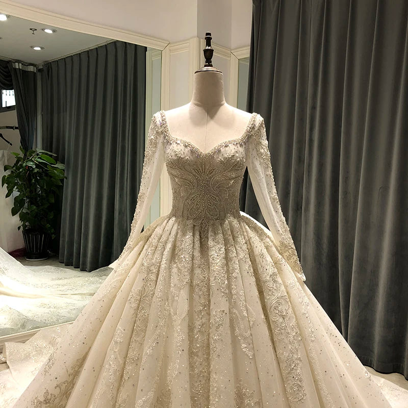 Appliques Long Sleeve Beading Bridal Ball Gown