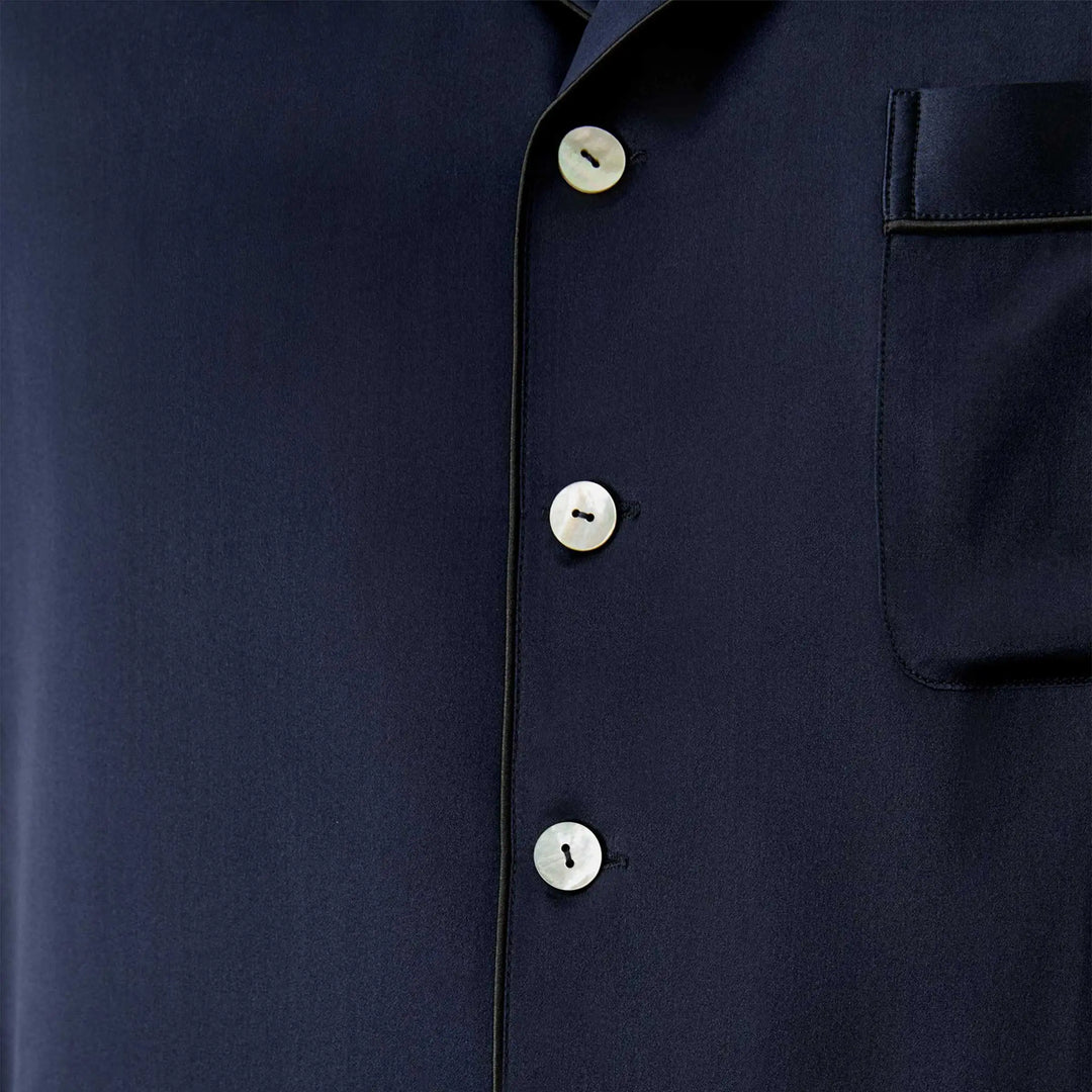 Contrast Trim Short Silk Pajama Set