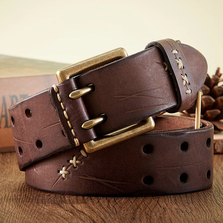 Vintage Double Pin Buckle Leather Belt