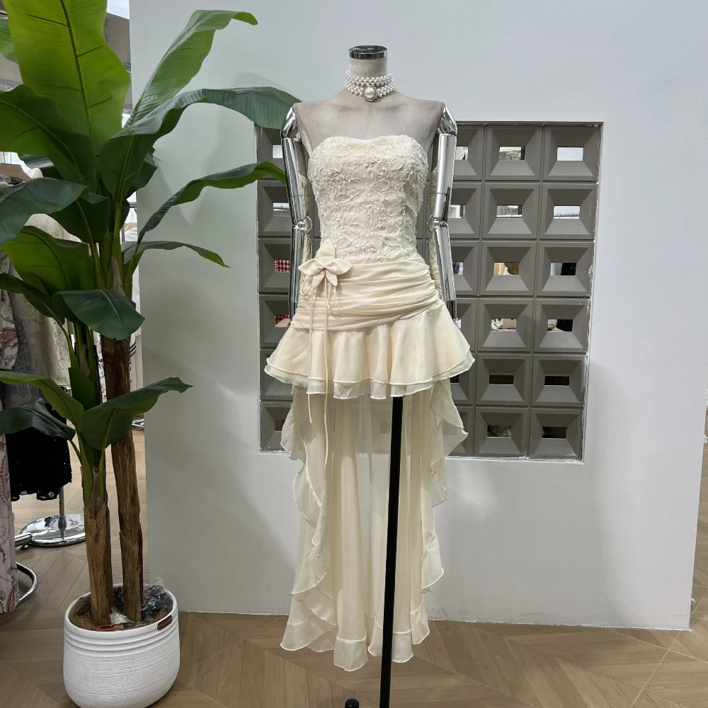 High Quality Strapless Pleated Long Dress