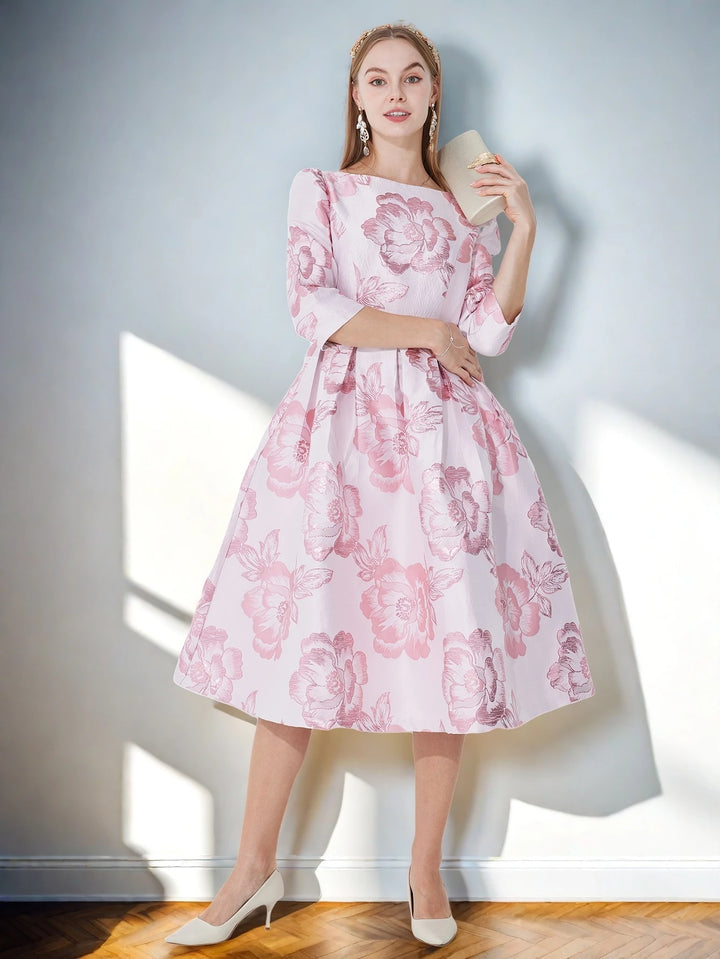 Luxury Floral Jacquard Party Dress