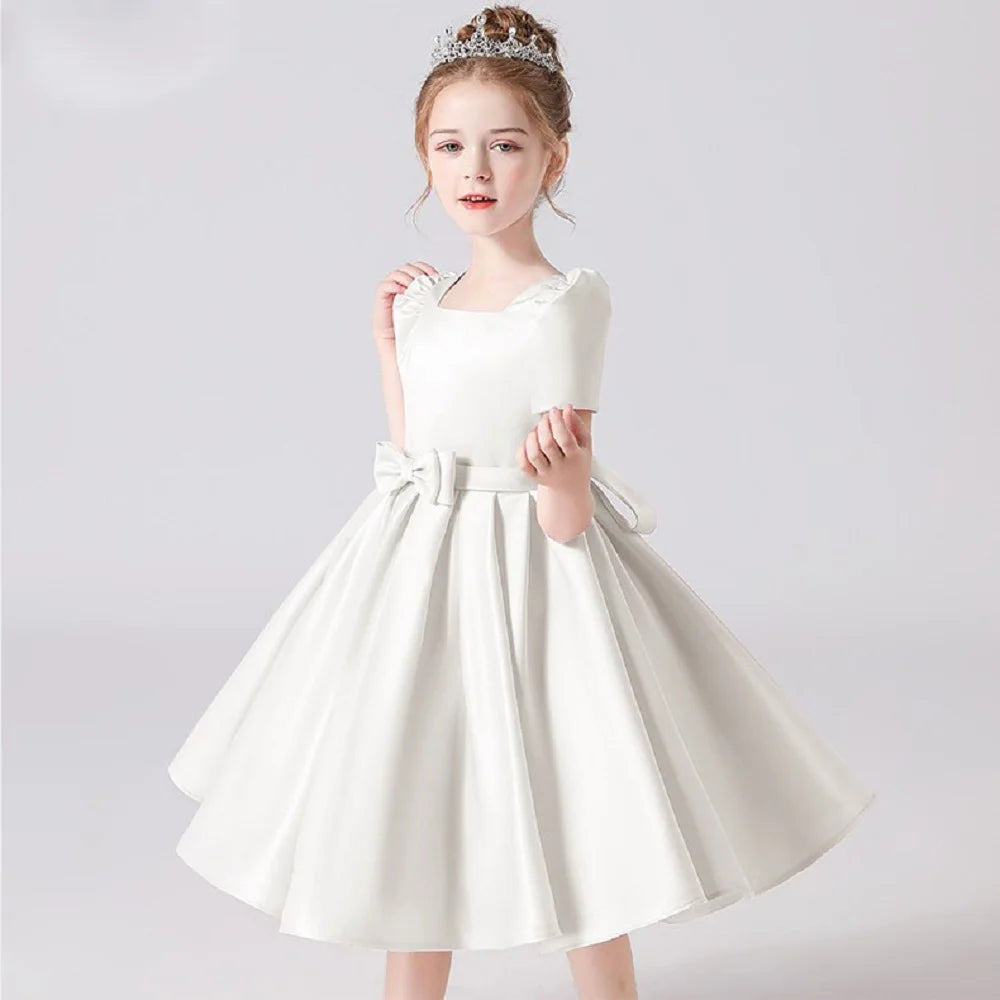 Elegant Square Collar Girl's Evening Dress