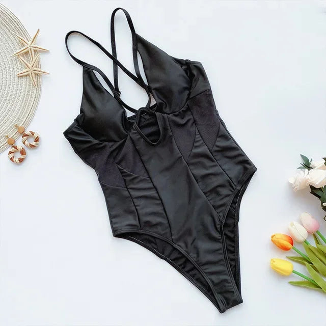Mesh High-Cut One Piece Swimsuit