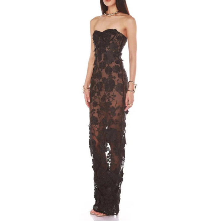 Glamorous Nights Mesh Flower Maxi Dress