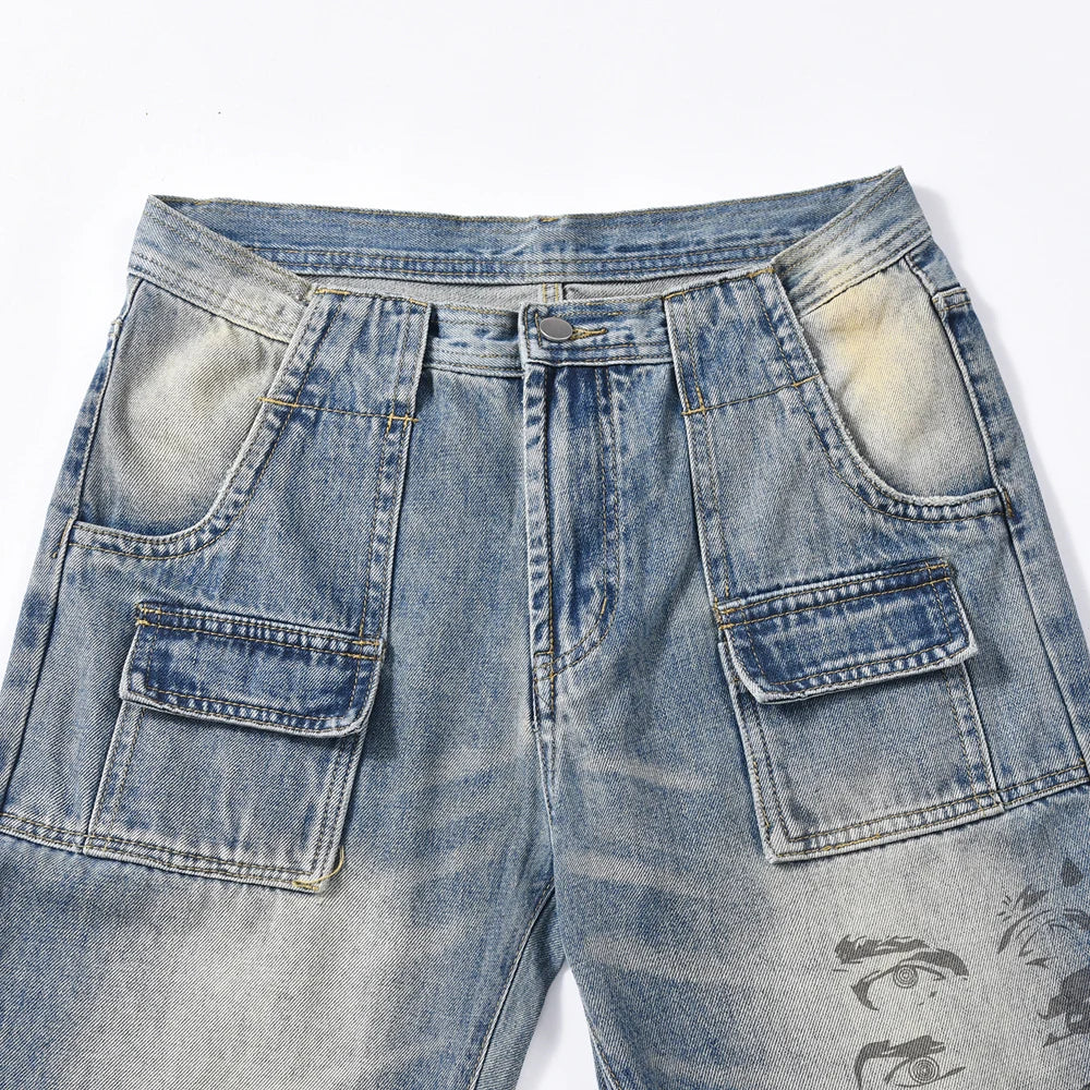 Timeless Straight Fit Hole Printed Jeans Pants