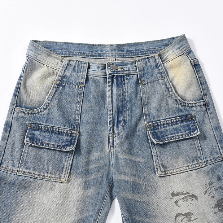 Timeless Straight Fit Hole Printed Jeans Pants