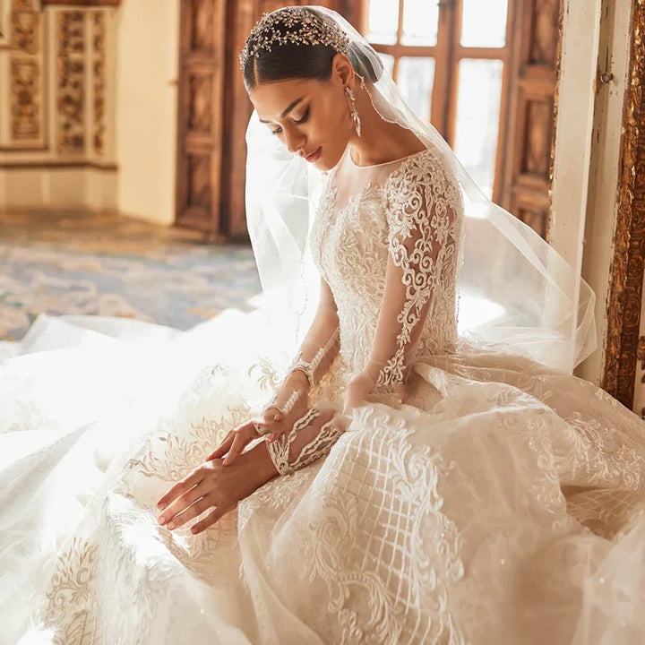 Wonderful Lace Appliqué Princess Bridal Dress