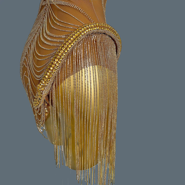 Shiny Crystal Tassel Mini Party Dress