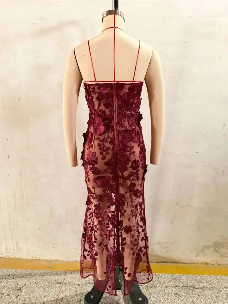 a night in tokyo lace dress - burgundy Luxury 3D Floral Women's Evening Party Gown Size:XXL | ITA 48 | EU 44 | UK 16 | US 12 KissProm Mermaid Strapless Corset RD-08.04.26 With a slight mermaid