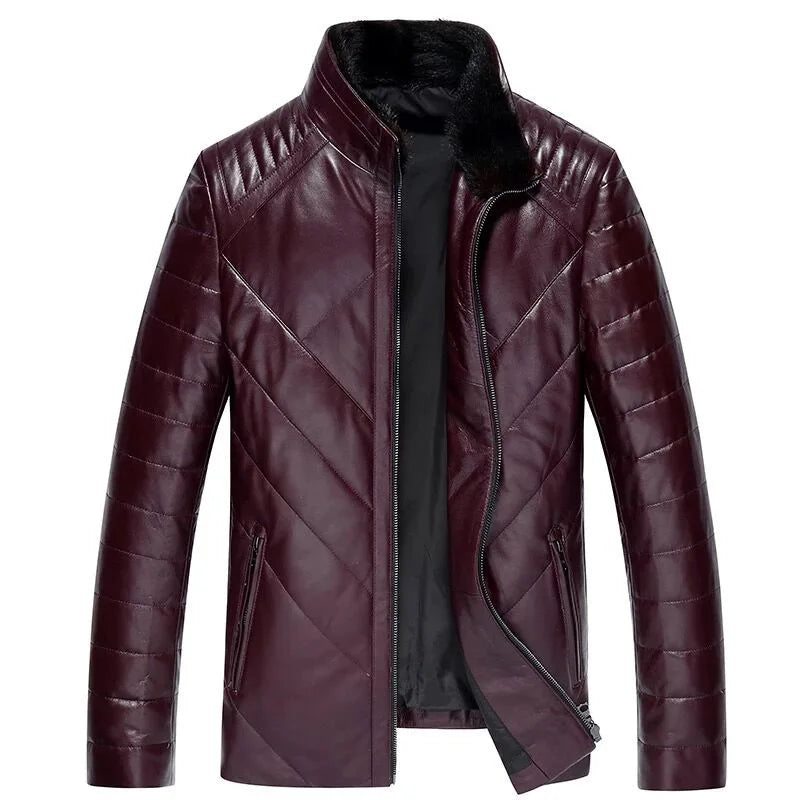 Magnificent Fur Stand Collar Leather Jacket