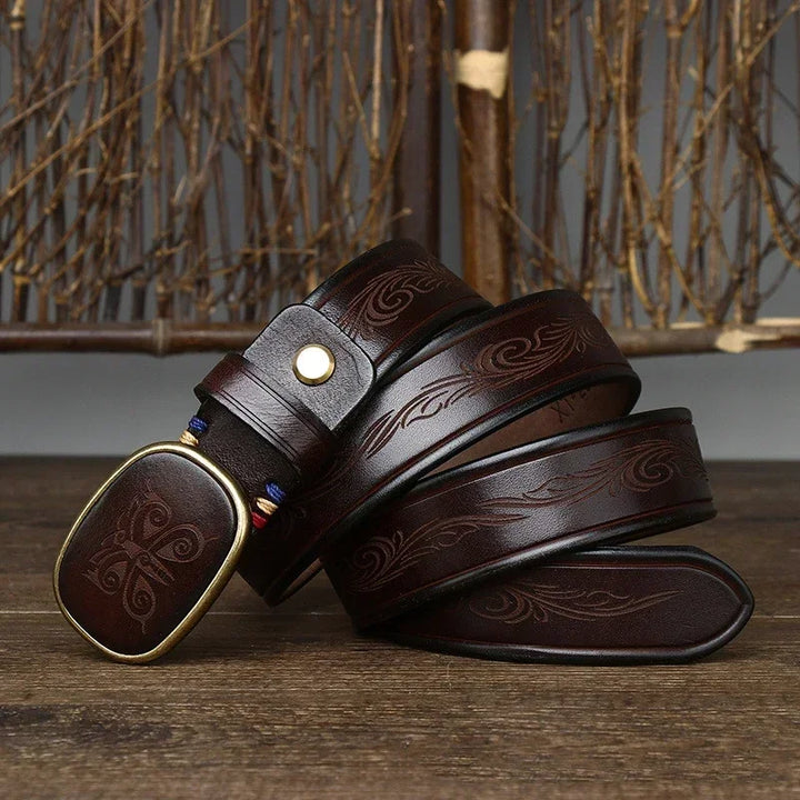 Elegant Laser Engraved Leather Belt