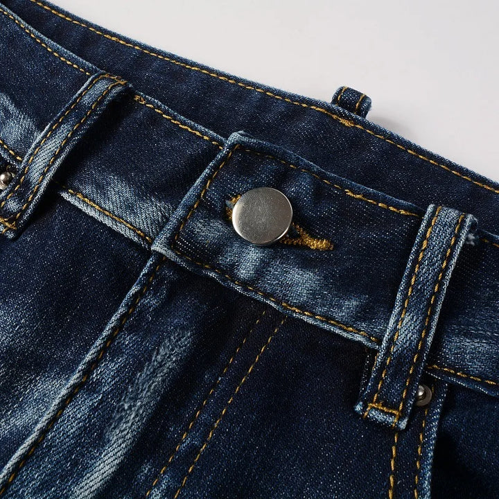 Trendy Ripped Color Splash Denim Pants