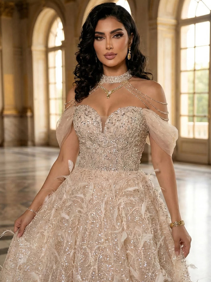 Lovely 3D Flower Beaded Evening Gown