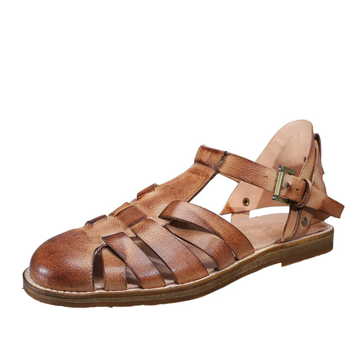 Stylish Genuine Leather Gladiator Flat Shoes