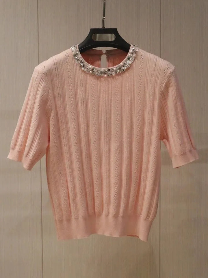 Elegant Diamond Knit Pullover Top