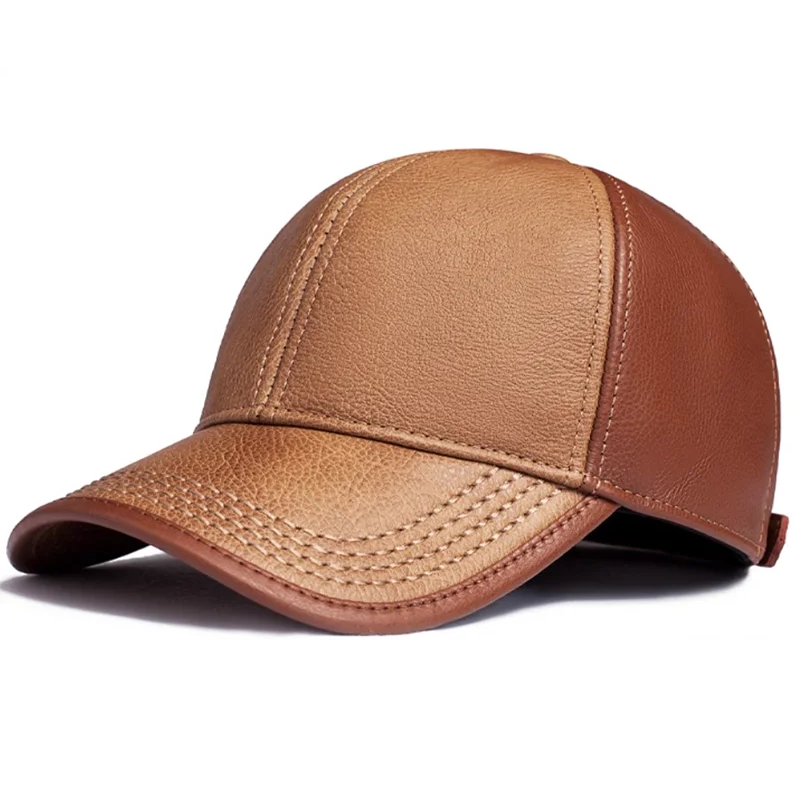 Brown leather baseball cap on a white background