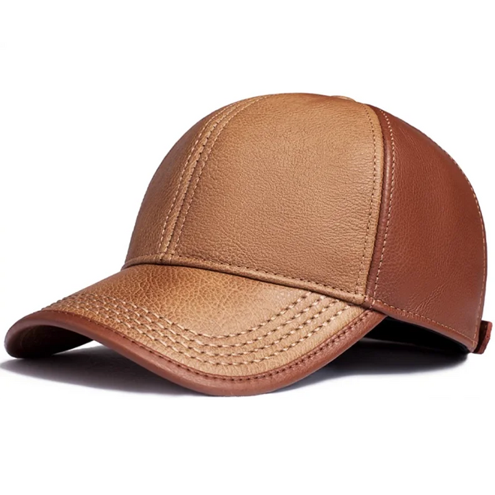 Brown leather baseball cap on a white background