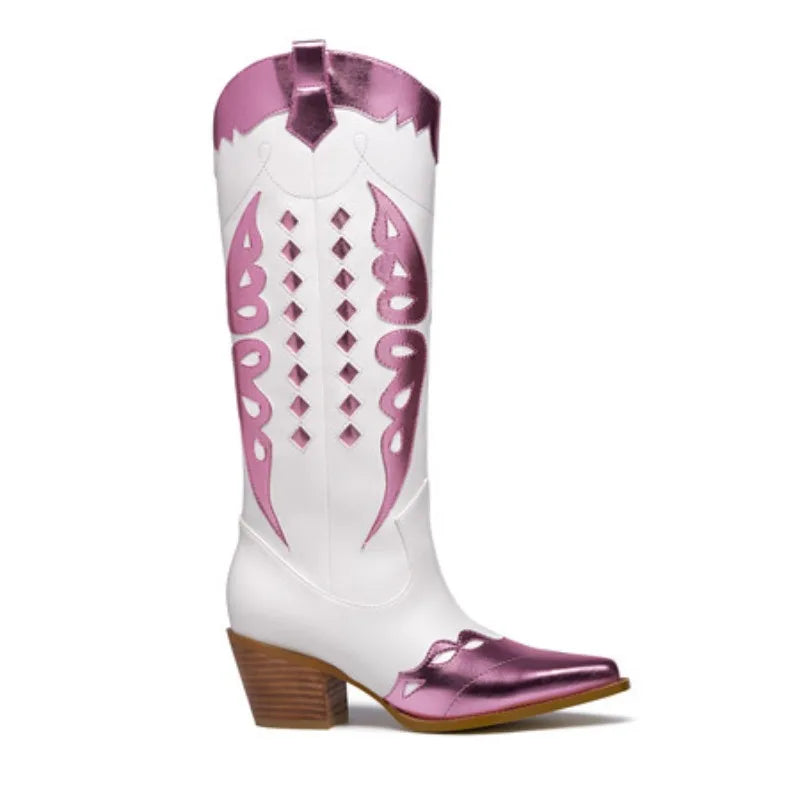 Stylish Western Embroidered Knee High Boots